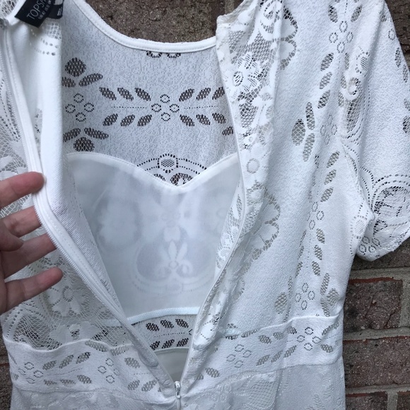 TOPSHOP Ivory/Cream Short Sleeve Floral Lace Dress | M - Picture 15 of 16